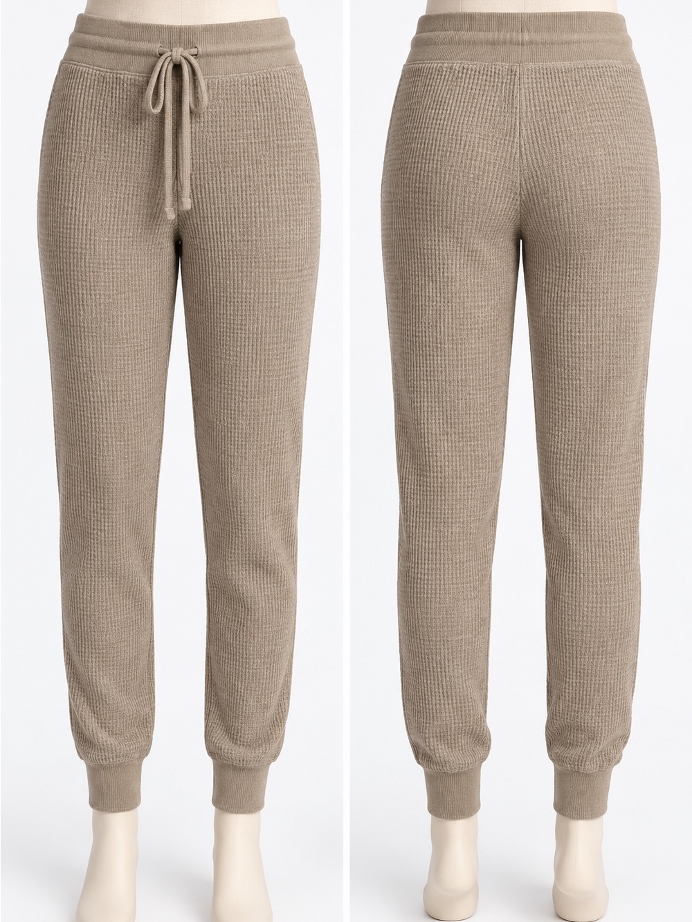 LC Lauren Conrad Women’s Small Long Taupe Waffle Knit Jogger Pants Drawstring
